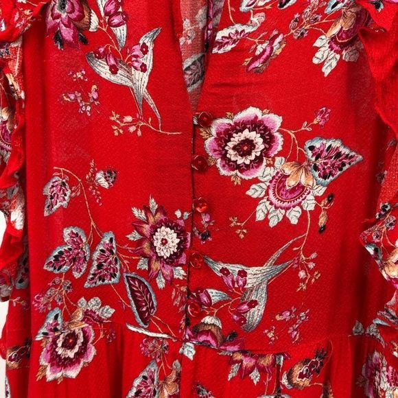 Promod Red Floral Ruffle Button Back Maxi Dress - Picture 7 of 15